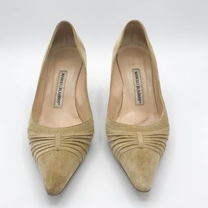Manolo Blahnik Beige Suede Pointed-Toe Pumps